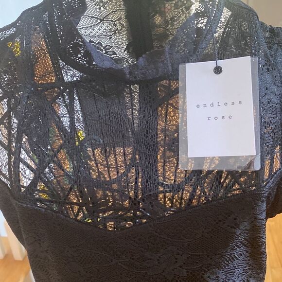 🔅Anthropoligie Endless Rose Little Black Lace Midi Fringe Hem Dress 🌹🔅 - Picture 7 of 14